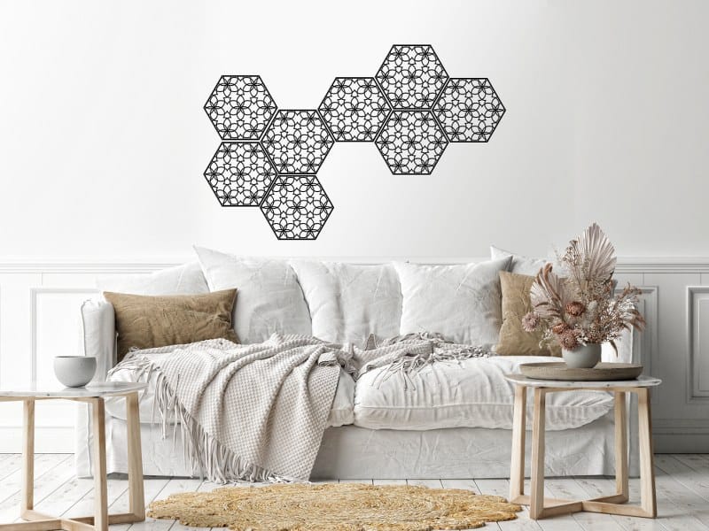 ملصق حائط سداسي للديكور 8 قطع 20x20 أسود