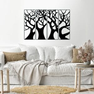 trees 4 panels Wood Wall decal art 80x120 Black