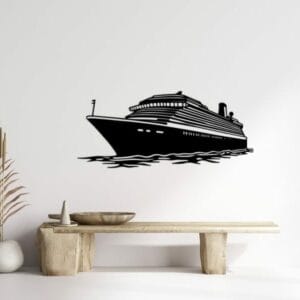 Silhouette of a cruise ship under a crescent moon Wood Wall Art 85x80