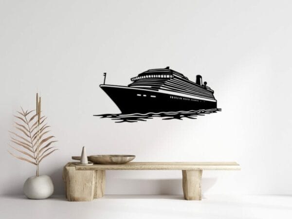 Silhouette of a cruise ship under a crescent moon Wood Wall Art 85x80
