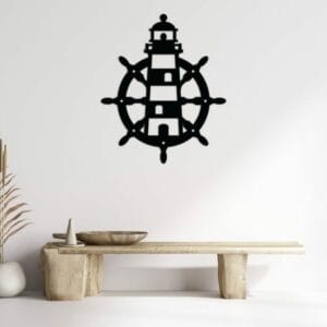 Nautical Lighthouse and Ship Wheel Wood Wall Art 80x50