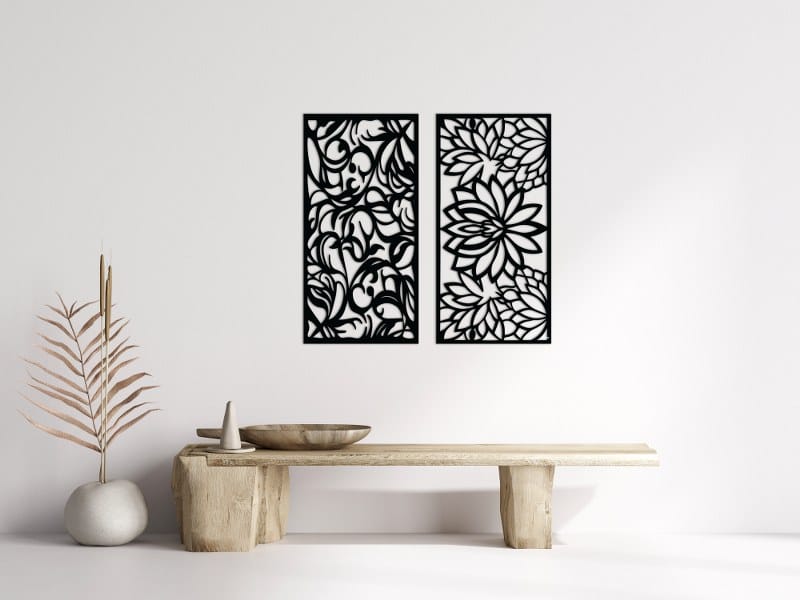 مجموعة لوحات جدارية خشبية مزخرفة بالزهور والزخارف ٨٥×٨٠