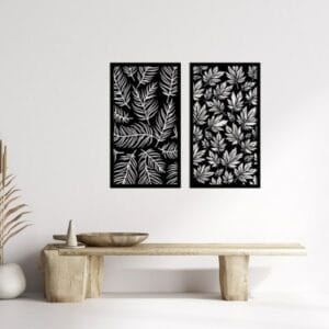 Palm and Maple Leaf Wood Wall Art Duo 100x80