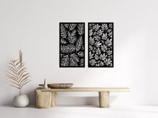 Palm and Maple Leaf Wood Wall Art Duo 100x80