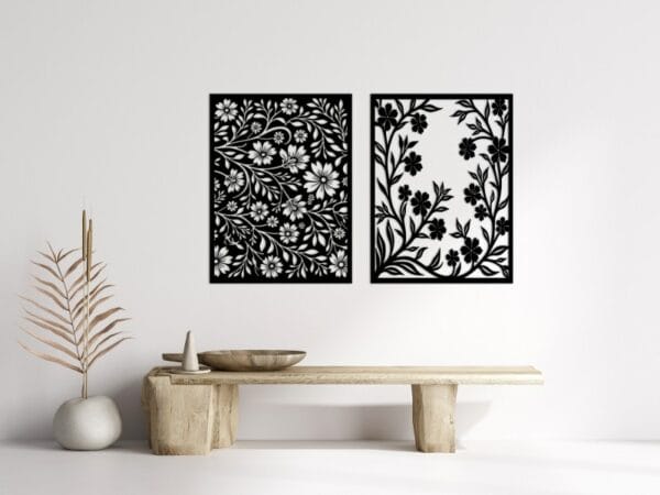 Dense and Sparse Floral Wood Wall Art Duo 125x80