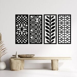 Eclectic Geometric and Botanical Panel Set Wood Wall Art 150x80