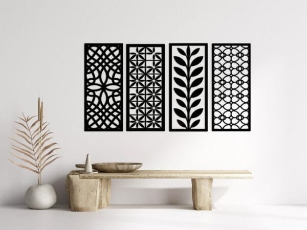 Eclectic Geometric and Botanical Panel Set Wood Wall Art 150x80