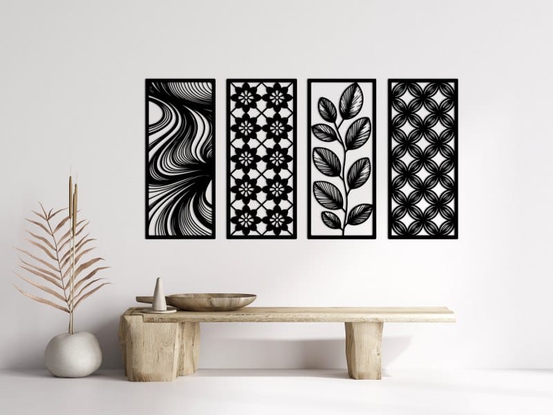 Eclectic Abstract and Botanical Panel Set Wood Wall Art 150x80