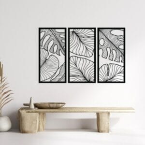 مجموعة من 3 لوحات جدارية خشبية على شكل نباتات منزلية في أصص، 145×80 سم