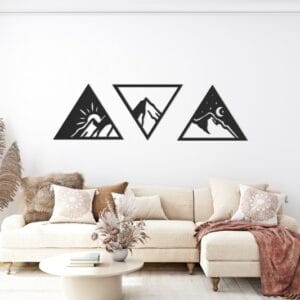Set of 3 Geometric Mountain Wood Wall Art 135x40