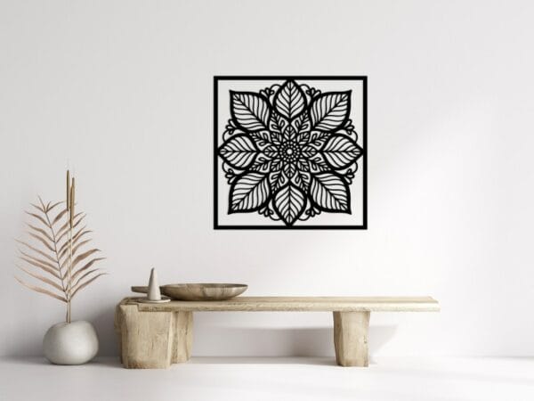Framed Leaf Mandala Wood Wall Art 80x80
