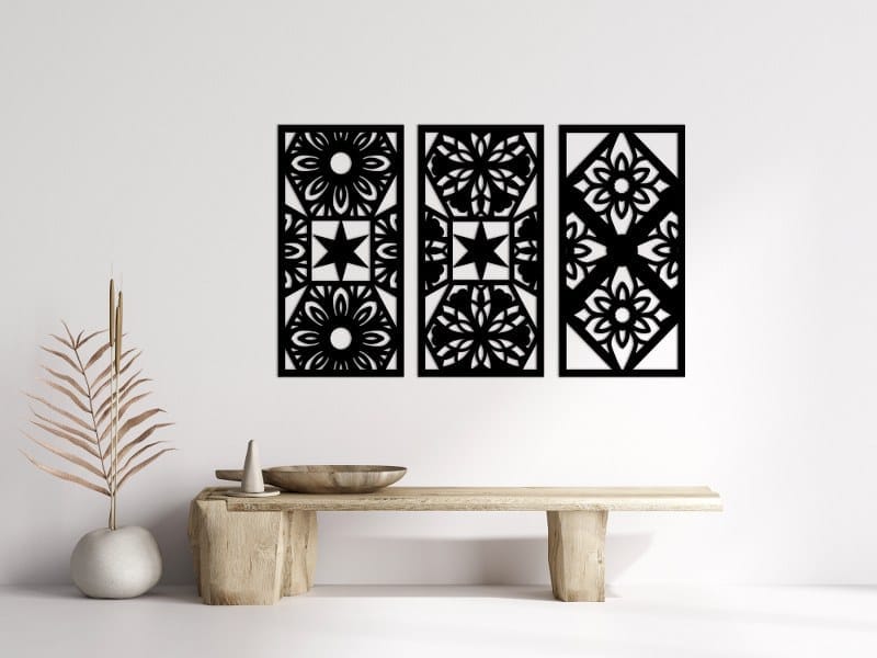 Floral Star Geometric Wood Wall Art Set 130x80