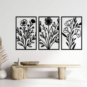 Minimalist Floral Wood Wall Art Set 160x80