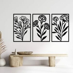 Minimalist Flower Silhouette Wood Wall Art 160x80