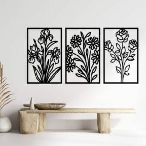 Floral Trio Wood Wall Art Set 160x80