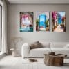 Set of 3 Santorini Greece Island Printed on canvas wall art