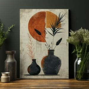 Abstract Pottery & Botanical Illustration Printed on canvas wall art