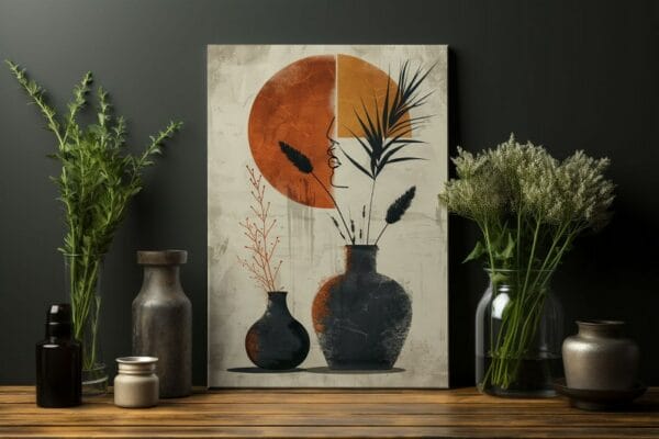 Abstract Pottery & Botanical Illustration Printed on canvas wall art