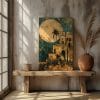 Painting Mosque With Palm Trees Moon Background Printed On Canvas Wall Art