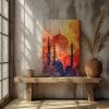 Watercolor Painting mosque With Red background Printed On Canvas Wall Art