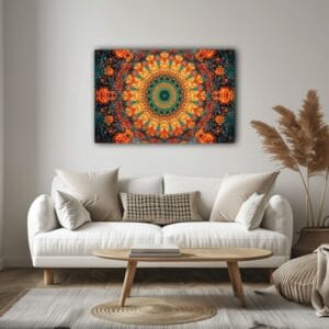 Colorful Flower Design With Green Center Printed On Canvas Wall Art