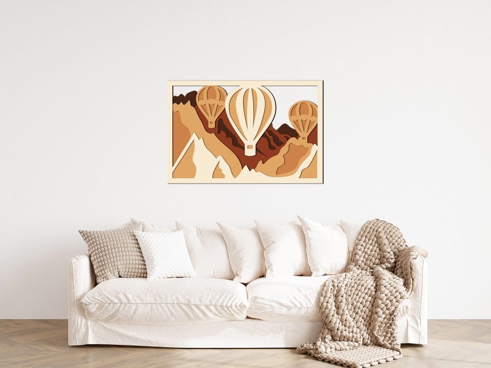 3D Wooden Hot Air Balloons Desert Wall Art 80x53