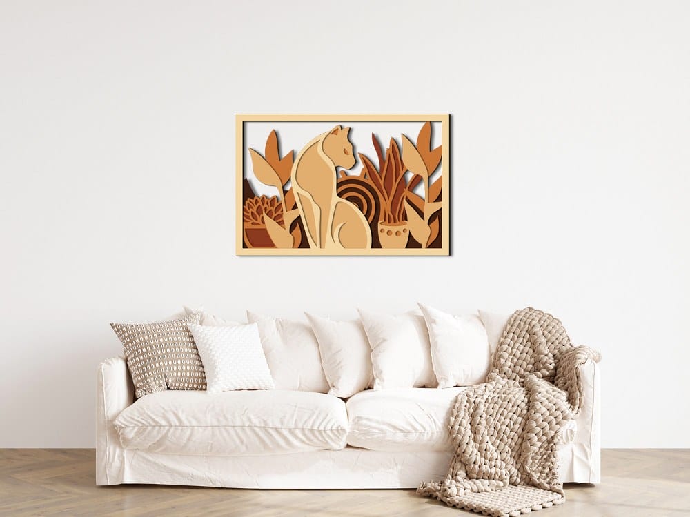3D Wooden Boho Cat Modern Wall Art 80x53