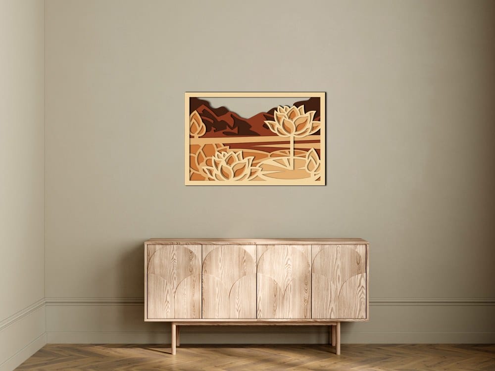 3D Wooden Lotus Flower Modern Wall Art 80x53