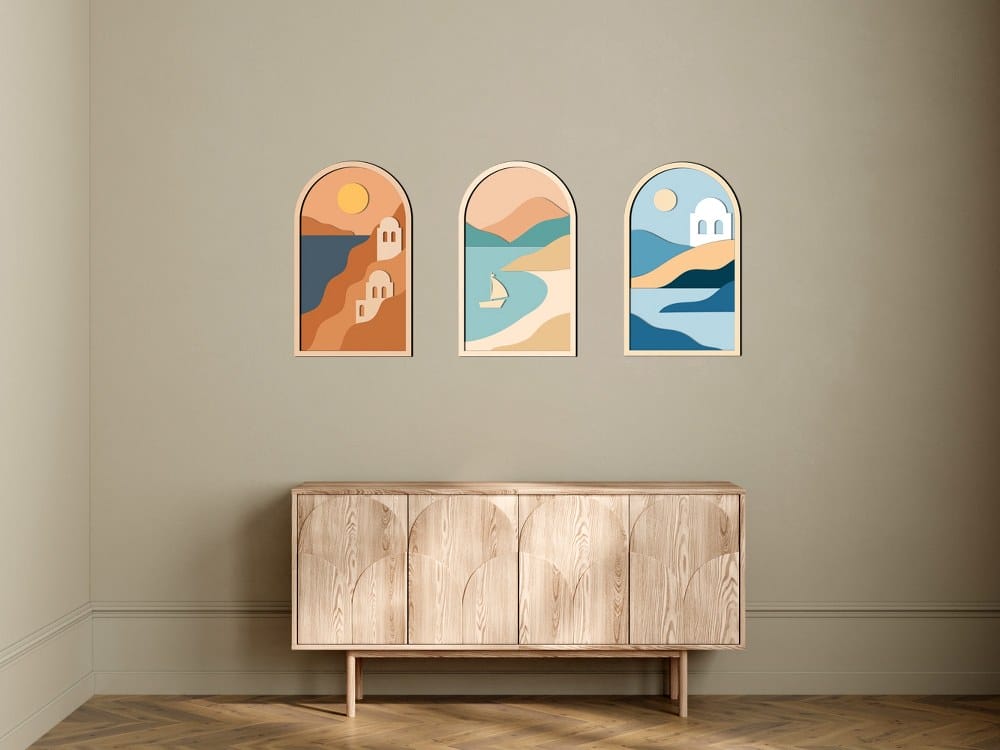 Set of 3 3D Wooden Coastal Landscape Wall Art 50x30