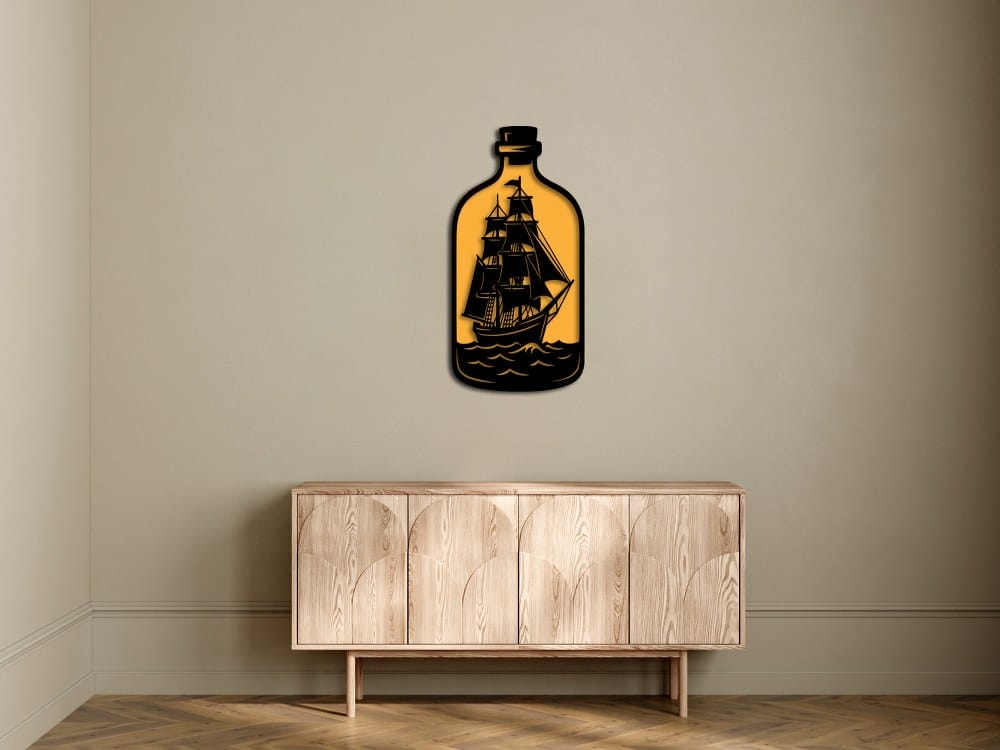 3D Ocean Ship Bottle Wall Art 60x30