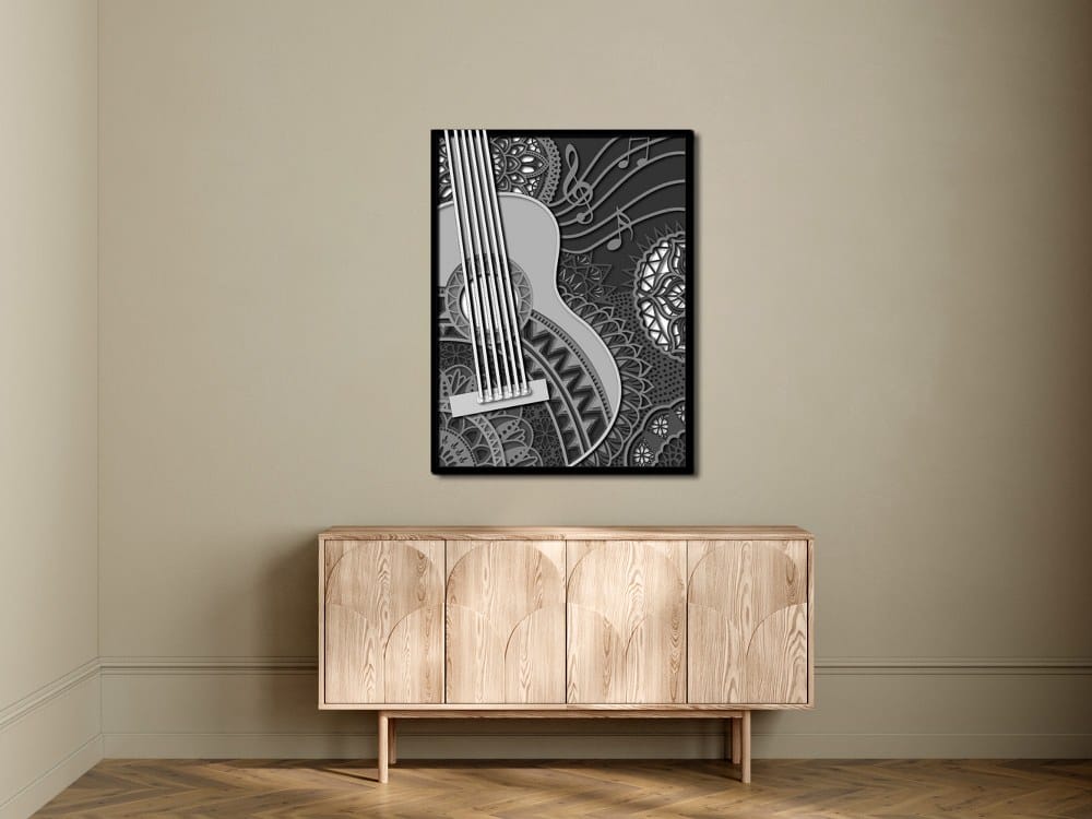 3D Wooden Guitar Wall Art Modern 105x80