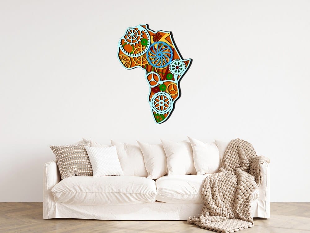 3D Wooden Africa Map Gear Art 72x60