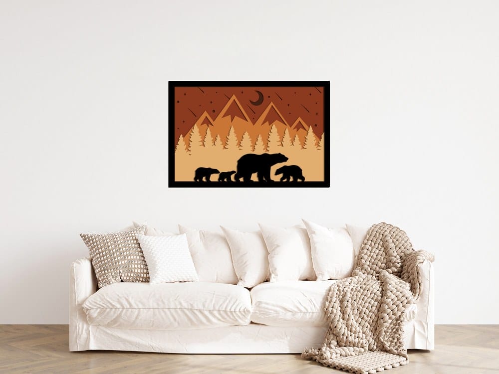 3D Wooden Bear Family Forest Wall Art 80x53