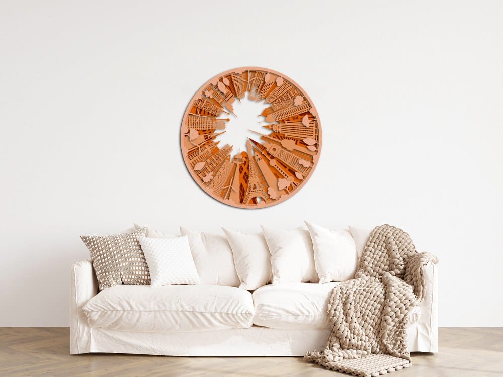 3D World City Skyline Round Wall Art 80x80