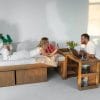 Multi-Functional Wooden Sofa Bed with Integrated Side Table & Storage